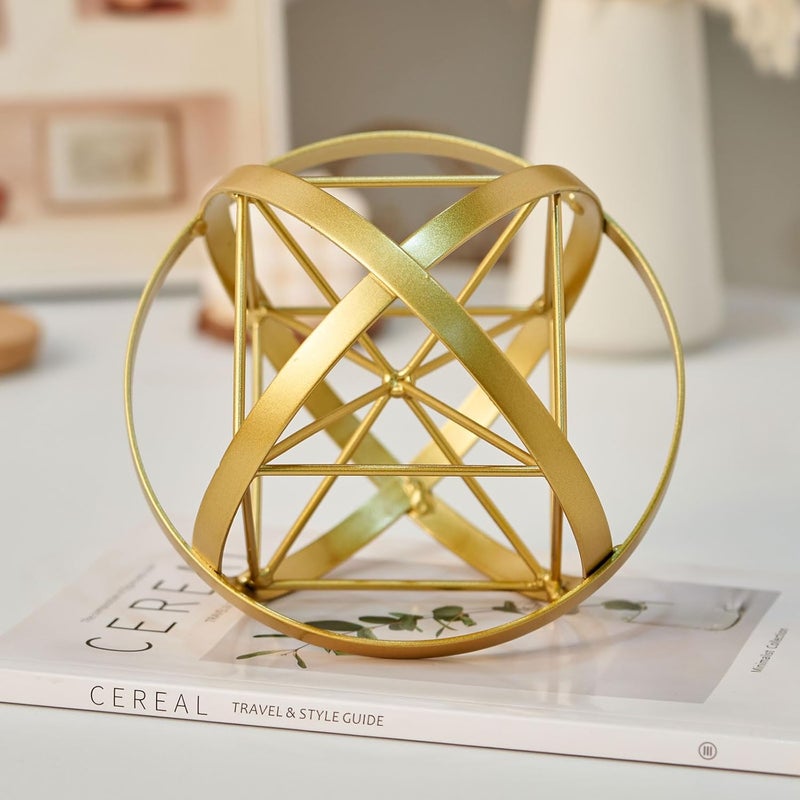 HLQMFHT 7 inches Metal Geometric Abstract Sculpture， Metal Geometric Sculpture Decor Sphere, Tabletop Decor for Living Room,Study,Bedroom,Modern Home Decor Accents - Image 1
